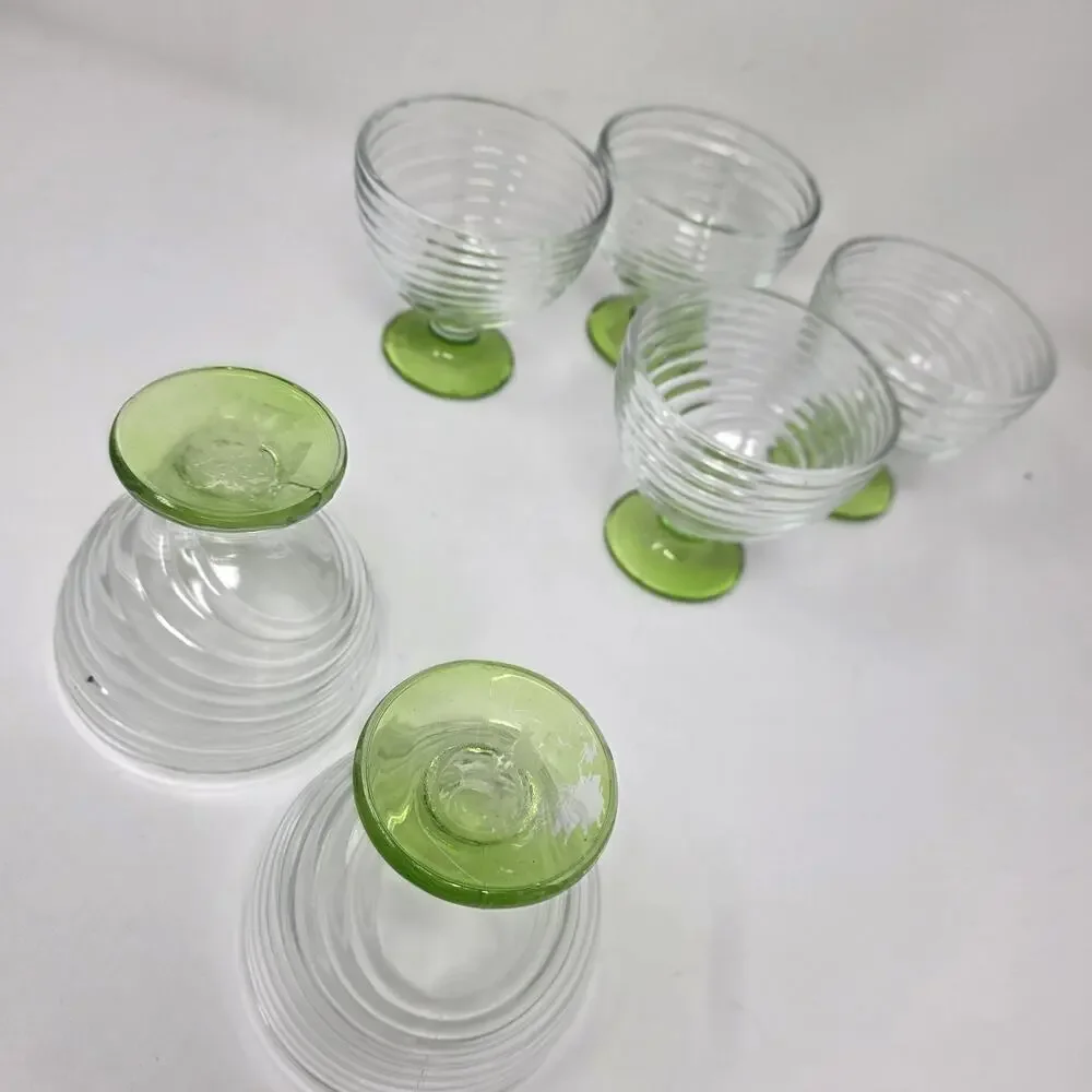Anchor Hocking Manhattan Park Avenue Swirl Foot Dessert Dish Parfait Green x6